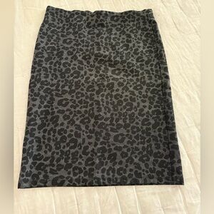 LOFT Black and Gray Animal Print Midi Skirt